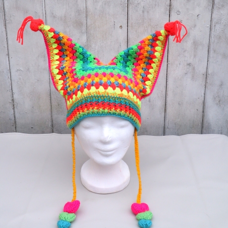 Katzenohrmütze Cat Ear Beanie Mütze gehäkelt neonfarbig modern