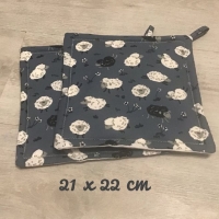 Topflappen Set XL doppellagig Geschenk Einzigartig - Schafe blau