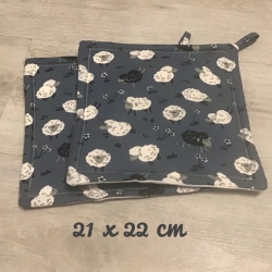 Topflappen Set XL doppellagig Geschenk Einzigartig - Schafe blau