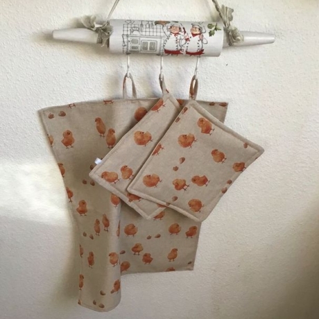 Geschirrtuch + pass.Topflappen GeschenkSet Einzigartig - Küken