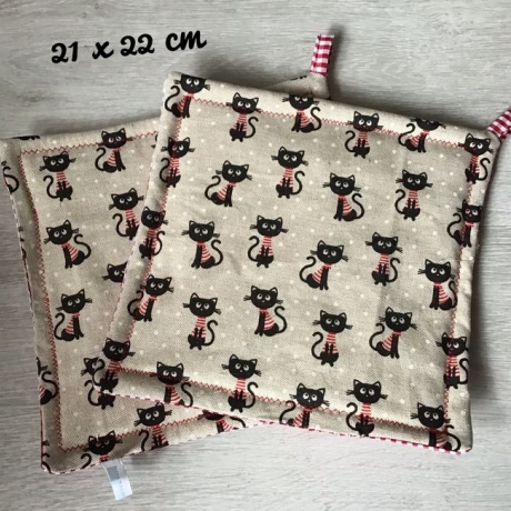 Topflappen Set XL - doppellagig Einzigartig - Katzen mit rot