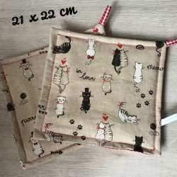 Topflappen Set XL - doppellagig Einzigartig - Katzen weiß schwarz