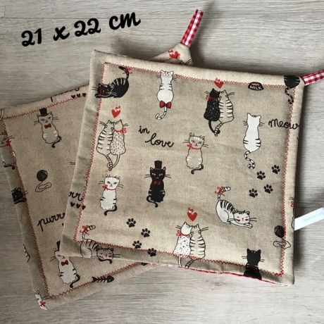 Topflappen Set XL - doppellagig Einzigartig - Katzen weiß schwarz