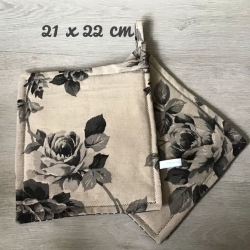 Topflappen Set XL - doppellagig Einzigartig - Rosen grau