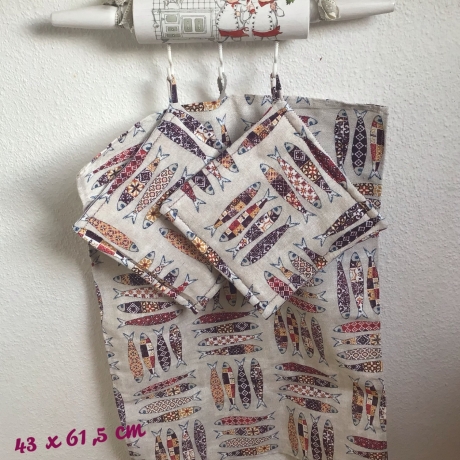 Geschirrtuch + pass.Topflappen GeschenkSet Einzigartig - Fische 
