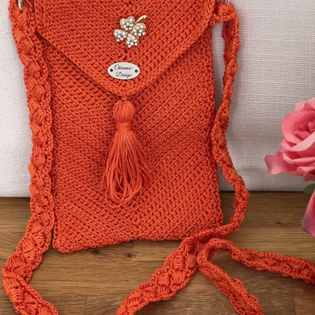 Tasche Handytasche Häkeltasche Umhängetasche klein orange