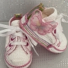 Babyschuhe Turnschuhe Sneaker gehäkelt weiß mit pink lila grün