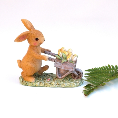 Hase mit Blumenwagen Deko Figur Floristik Aufsteller Tischdeko