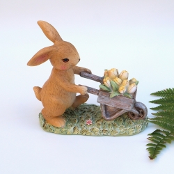Hase mit Blumenwagen Deko Figur Floristik Aufsteller Tischdeko
