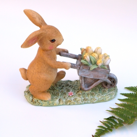 Hase mit Blumenwagen Deko Figur Floristik Aufsteller Tischdeko