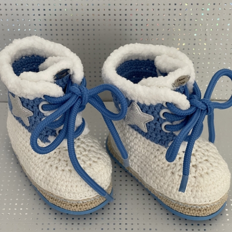 Babyschuhe Stiefel Booties blau weiß