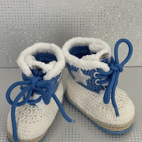 Babyschuhe Stiefel Booties blau weiß