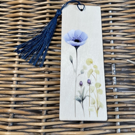 Lesezeichen Holz - Wildblume blauer Mohn - Männergeschenk
