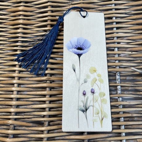 Lesezeichen Holz - Wildblume blauer Mohn - Männergeschenk