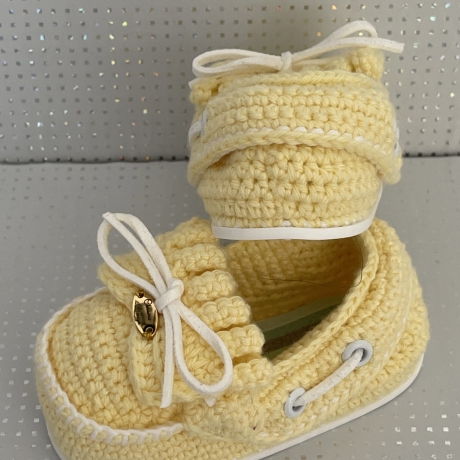 Babyschuhe Mokassions Sneaker gehäkelt gelb hellgelb