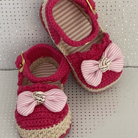 Babyschuhe Ballerina Ballerinas Sandalen gehäkelt pink beige