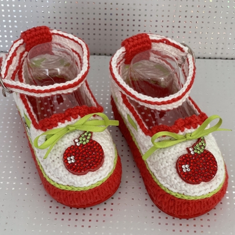 Babyschuhe Ballerina Ballerinas Sandalen gehäkelt weiß rot