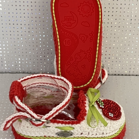 Babyschuhe Ballerina Ballerinas Sandalen gehäkelt weiß rot