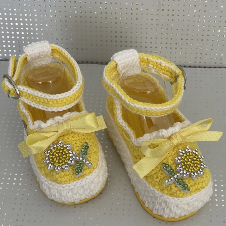 Babyschuhe Ballerina Ballerinas Sandalen gehäkelt weiß gelb