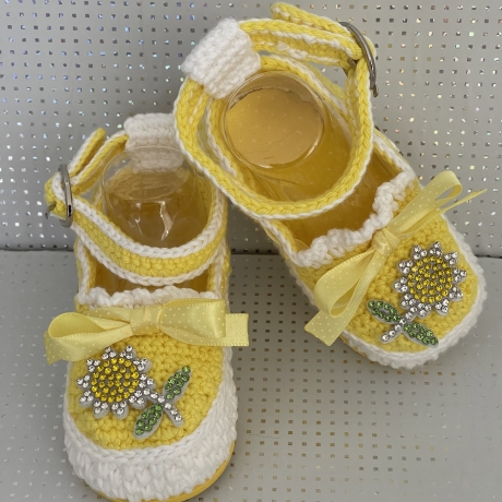 Babyschuhe Ballerina Ballerinas Sandalen gehäkelt weiß gelb