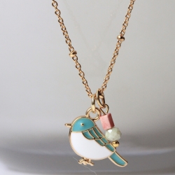 Meise Halskette Charm Vogel vergoldet mit Emaille