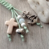 Schlüssel / Taschenanhänger  mit Kreuz, Fisch und Engelcharm