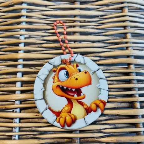 Taschenanhänger - Deko - Dino orange - holo - für kleine Dinofans