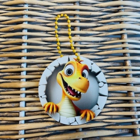 Taschenanhänger - Deko - gelber Dino - holo - für kleine Dinofans
