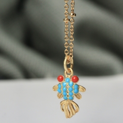 Kette Charm Koi Fisch vergoldet mit Emaille