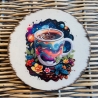 Holzuntersetzer Korkunterteil - Kaffeetasse - Camping - Urlaub