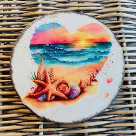 Holzuntersetzer Korkunterteil - Strandfeeling Sonnenuntergang