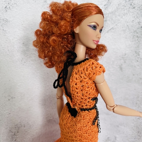 Halloween Kleid für Puppen (Barbie, Steffi), orange