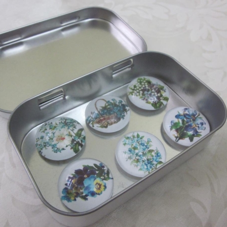 6er Set Cabochon Magnete Blumen Blau Bleu