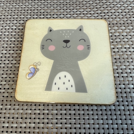 Untersetzer - Türschild - träumende graue Katze - Kinderzimmer