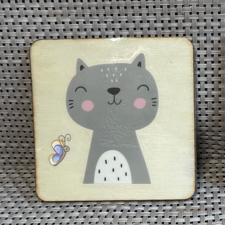 Untersetzer - Türschild - träumende graue Katze - Kinderzimmer