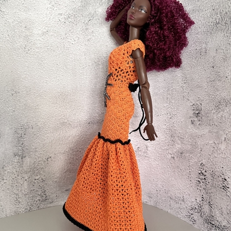 Halloween Kleid für Puppen (Barbie, Steffi), orange