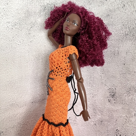 Halloween Kleid für Puppen (Barbie, Steffi), orange