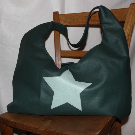 Kunstleder Tasche XXL Stern groß grün