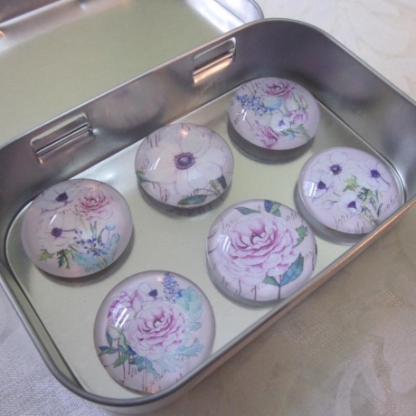 6er Set Cabochon Magnete Blumen Motive Lila