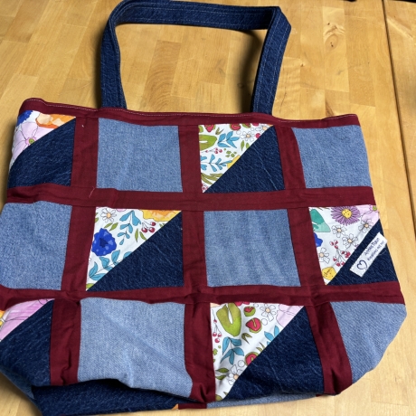 Einzigartige Handtasche aus Jeans und Baumwolle  upcycling) - 5 -