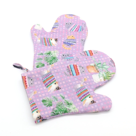 Topfhandschuhe 2er Set – Lila,, Geschenk für Katzenfans,Baumwolle