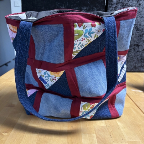 Einzigartige Handtasche aus Jeans und Baumwolle  upcycling) - 5 -