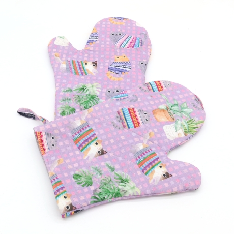 Topfhandschuhe 2er Set – Lila,, Geschenk für Katzenfans,Baumwolle