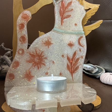 Handmade Wandteelichthalter in Katzenform Neu Resin 