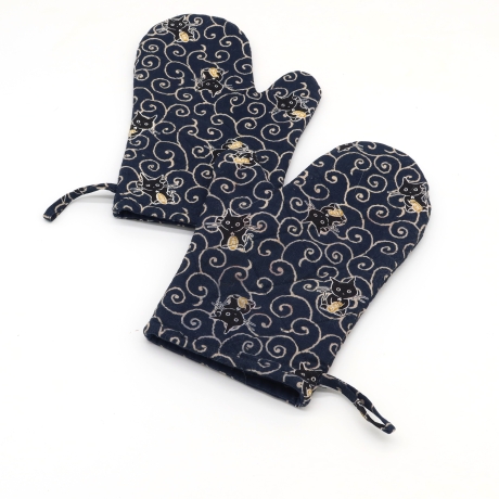 Topfhandschuhe Katzen 2er Set – Baumwolle, Hitzeschutz, Lila,  