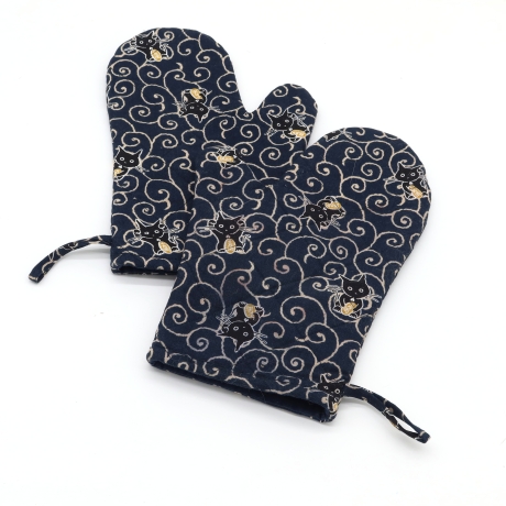 Topfhandschuhe Katzen 2er Set – Baumwolle, Hitzeschutz, Lila,  