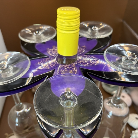Sekt/Weinflaschenhalter Neu Platz für 5 Gläser Handmade 