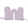Katzen Topfhandschuhe 2er Set – Baumwolle, grau-pink, Herzen