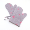Katzen Topfhandschuhe 2er Set – Baumwolle, grau-pink, Herzen