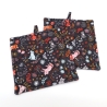 Topflappen 2er Set,, dunkelgrau, Katzen, floral, Geschenk, 